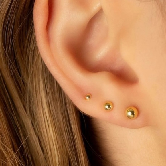 Stud Bead Ball Earrings Set 14k Gold Plated Luxury Jewelry - Picture 2 of 10